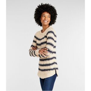 L.L.Bean Women's Signature Cotton Fisherman Tunic Sweater, Stripe Sz S Nautical
